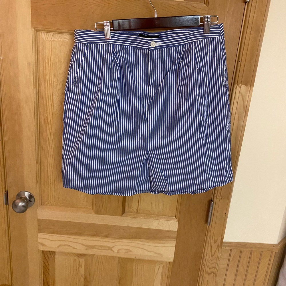 Blue and white mini pinstripe skirt